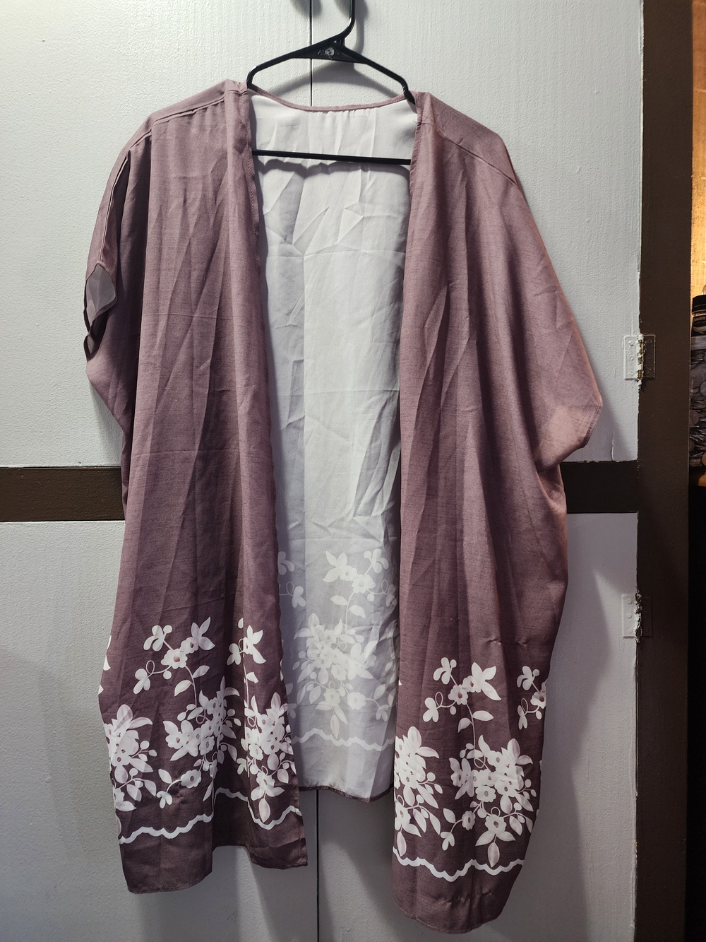 Women’s Mauve Floral-Trim Kimono Cardigan